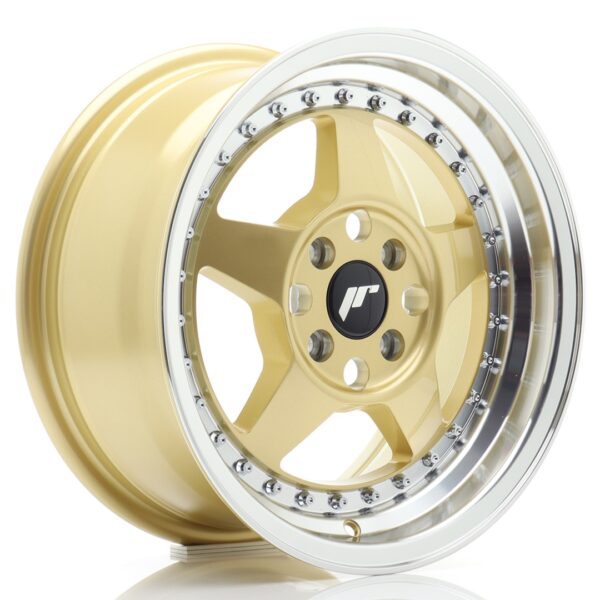 JR Wheels JR6 15x7 ET35 4x100 Gold w/ Machined Lip Alloy Wheel