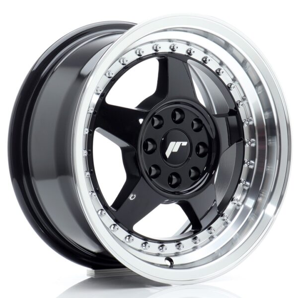 JR Wheels JR6 15x7 ET25 4x100/108 Gloss Black w/ Machined Lip Alloy Wheel
