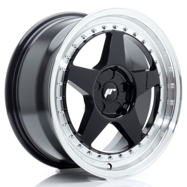 JR Wheels JR6 17x8 ET20-35 5H BLANK Gloss Black w/ Machined Lip Alloy Wheel