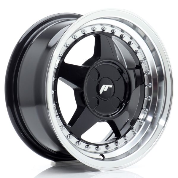 JR Wheels JR6 15x7 ET20-35 4H BLANK Gloss Black w/ Machined Lip Alloy Wheel
